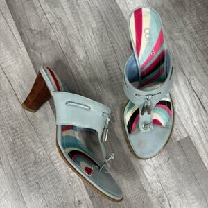 90s Style Blue Leather Mule Sandals Size 8 1/2